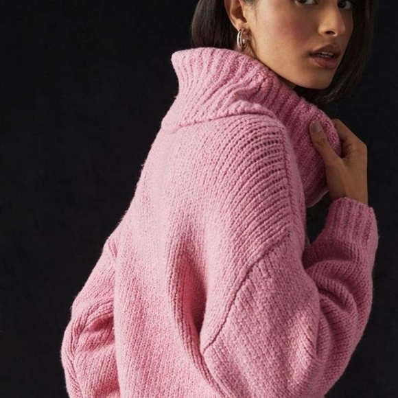 Pilcro for Anthropologie Bubble Gum Knit Cowl Neck Oversized Sweater Large - Picture 13 of 14